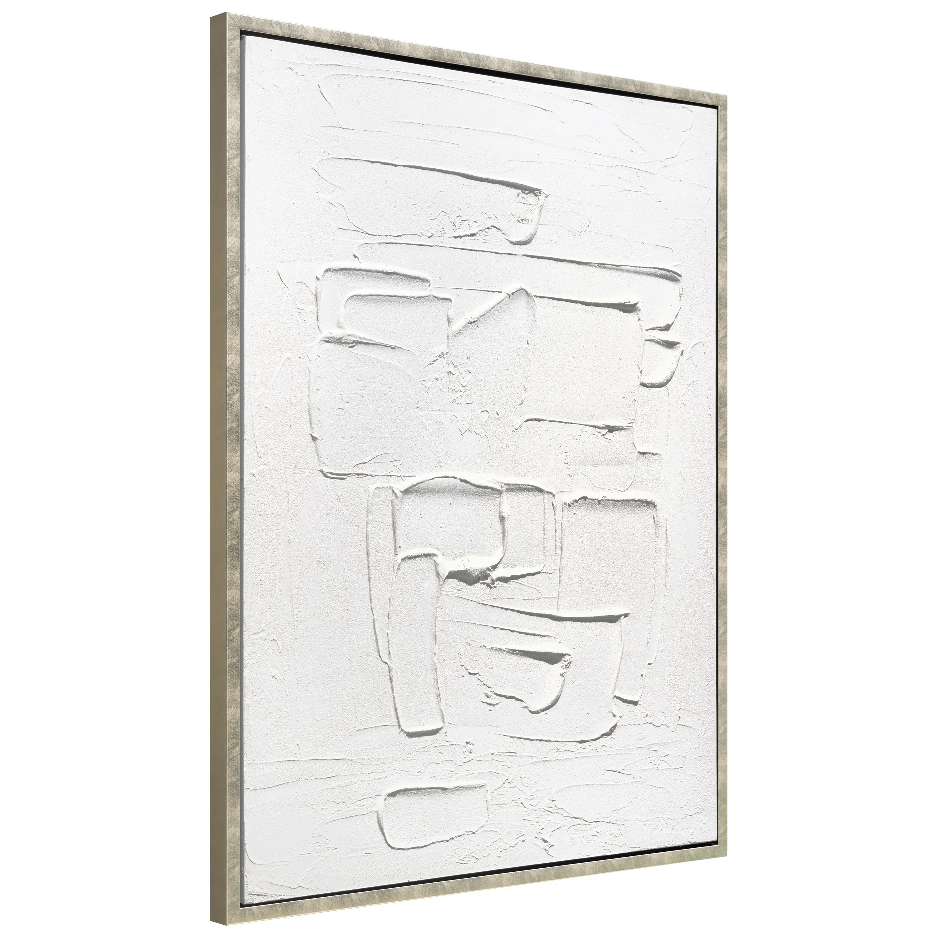 Empire Art Direct Abstract Harmony Heavily Textured Hand Painted White Framed Canvas Wall Art | W... | Wayfair North America