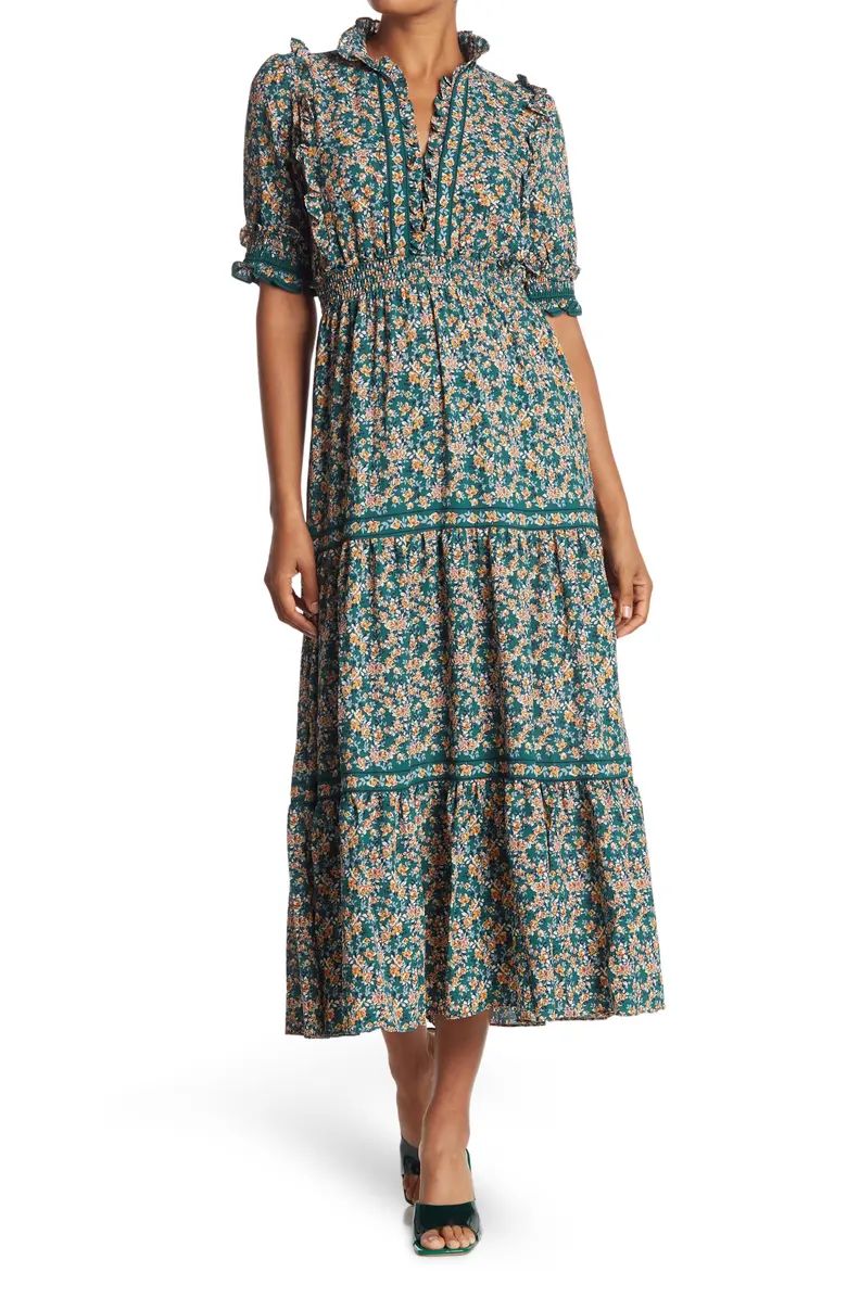 Elbow Length Sleeve Print Tiered Maxi Dress | Nordstrom Rack