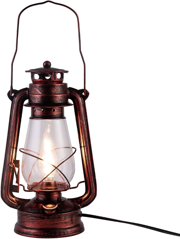 NOXARTE Rustic Lantern Table Lamp Plug-in Old Fashioned Night Light Perfect for Bedroom Living Room  | Amazon (US)