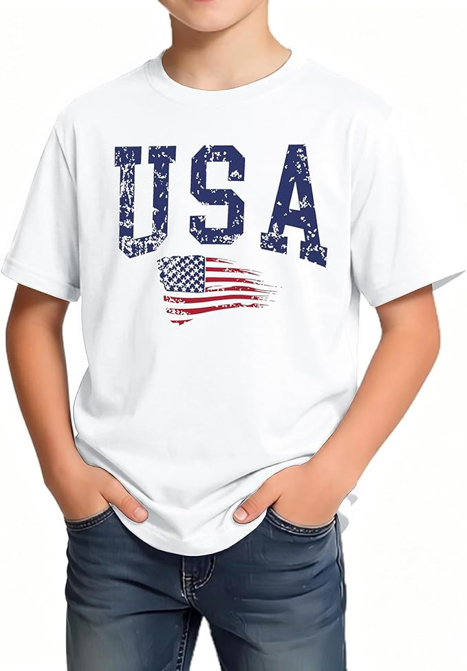 American Flag Shirts for Boy 4th of July T-Shirt Kids Boys Independence Day Tee Tops Patriotic Sh... | Amazon (US)