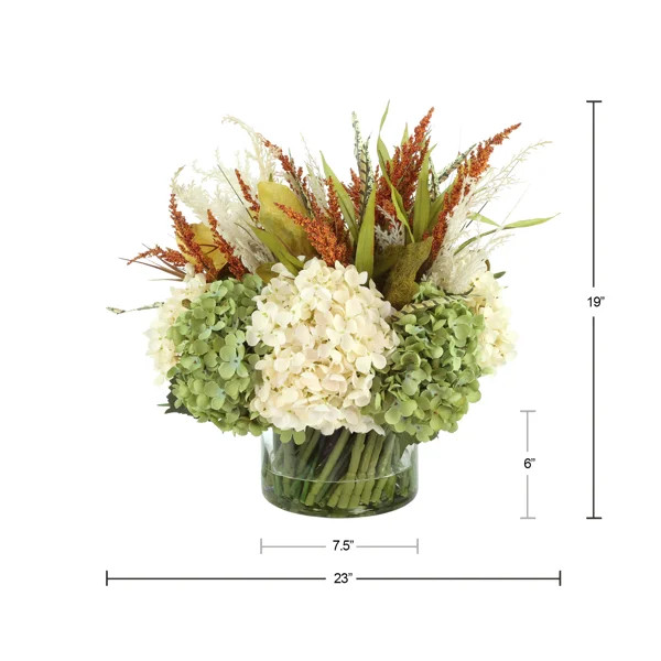 Fall Hydrangea and Heather Arrangement in Glass Vase | Wayfair North America