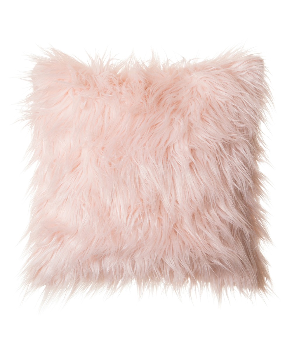 North End Decor Throw Pillows Pink - Pink Mongolian Long Faux Fur Throw Pillow | Zulily