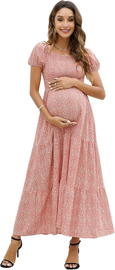 Coolmee Maternity Dress Women's Off Shoulder Split Long A Line Dress Casual Maxi Dress Photograph... | Amazon (US)