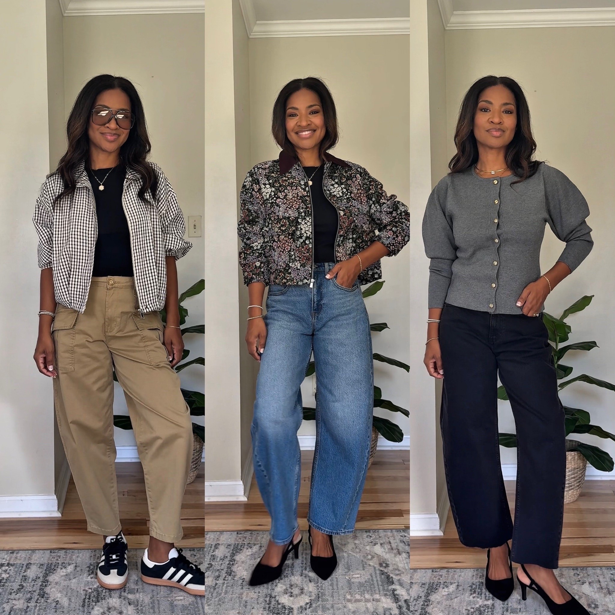 Jackets: Medium
Cardigan: Small
Tops: Small
Cargo pants: Small / Size 4
Jeans: 27 / Size 4
Shoes: Size 9
Adidas sneakers: Size down ½ size

#LTKgrwm #LTKootd #LTKOver40