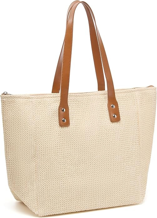 Women's Tote Bag - Vegan Woven Texture PU Leather Hobo Purse, Shoulder Handbag for Work, Travel | Amazon (US)
