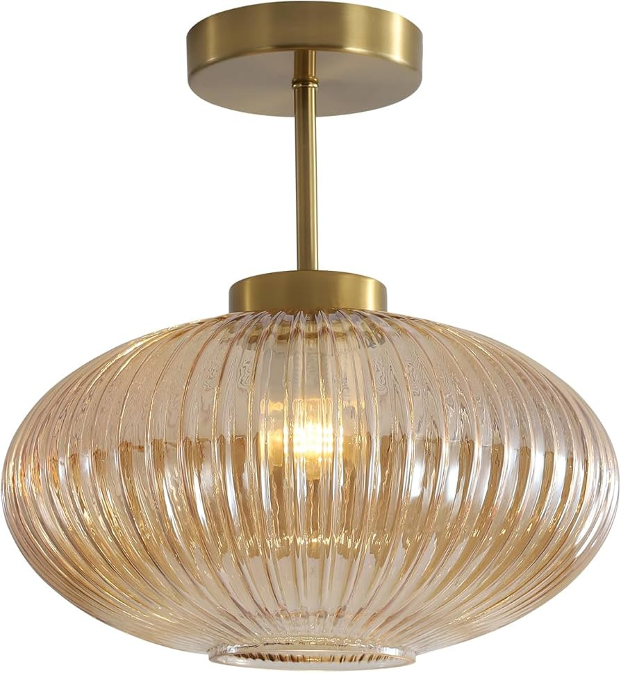 KCO Lighting Amber Bubble Glass Ceiling Light Mid Century Modern Semi Flush Mount Ceiling Lights ... | Amazon (US)