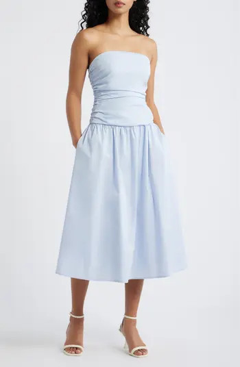 Molly Ruched Bodice Strapless A-Line Midi DressLulus | Nordstrom
