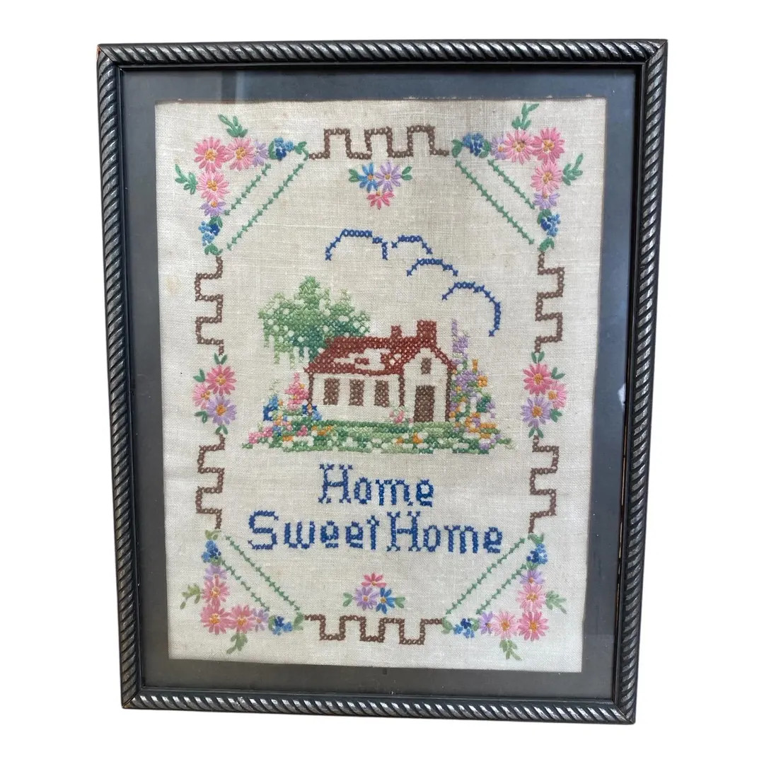 Antique Vintage Embroidered Crossstitch Crewel Home Sweet Home Framed Pattern | Etsy (US)
