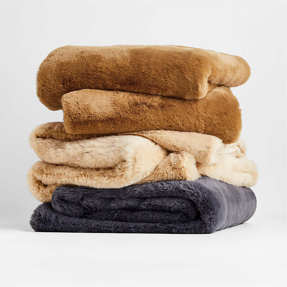 Brulee Brown Faux Fur 70"x55" Throw Blanket | Crate & Barrel | Crate & Barrel