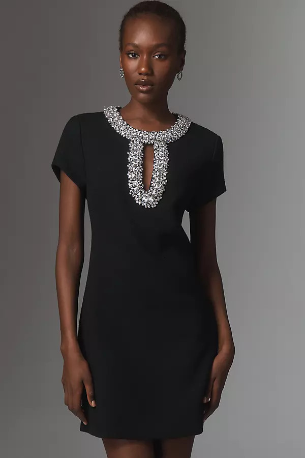 Short-Sleeve Keyhole Mini Dress | Anthropologie (US)