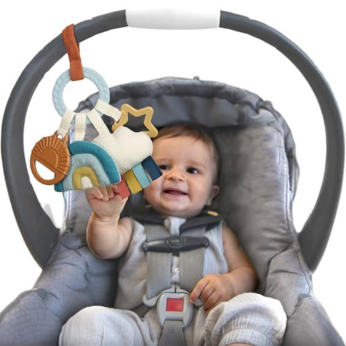 Itzy Ritzy Teething Activity Toy - Bitzy Busy Ring Infant Teething Toy Features Braided Ring & Dangling Toys, Includes Teether, Textured Ribbons, Crinkle Sound & Jingle Bell - 0 Months & Up (Rainbow) | Amazon (US)