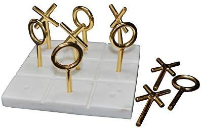 Charismatic Metal and Marble Tic Tac Toe Game, White and Gold | Amazon (US)