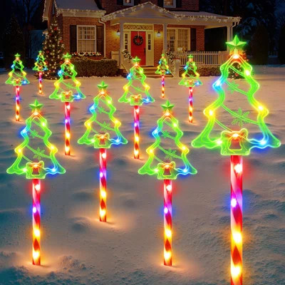 Outdoor Christmas Decorations, 21" Solar Christmas Tree Lights Outdoor Waterproof Decorations, Solar Candy Cane Christmas Decorations Outdoor With 10 | Wayfair North America