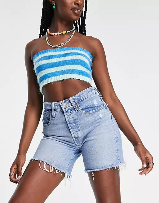 Levi's 501 mid thigh shorts in light wash blue | ASOS (Global)