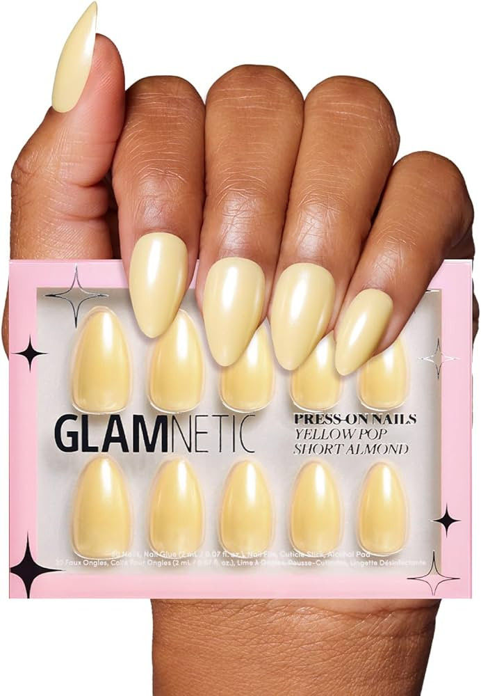 Glamnetic Press On Nails - Yellow Pop | Short Almond Pastel Yellow Nails with a Glaze Finish | 15... | Amazon (US)