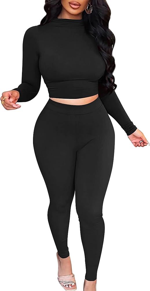 BORIFLORS Women's 2 Piece Outfits Sexy Crop Top Jogger Track Suits Workout Leggings Pants Sets | Amazon (US)