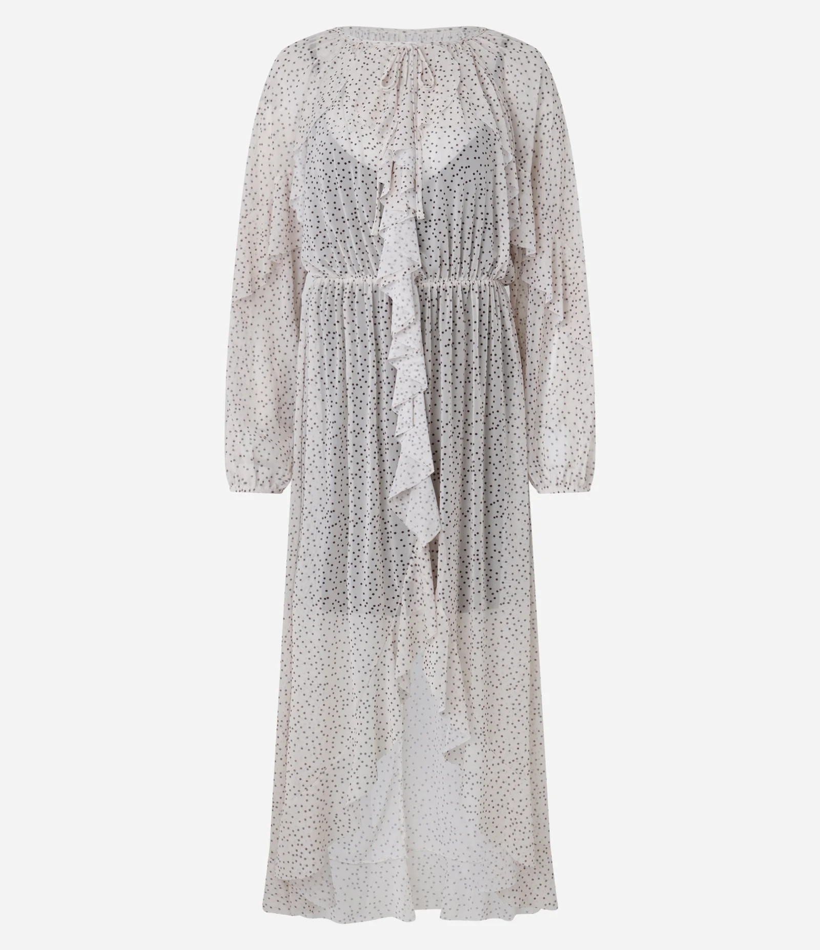 Vestido Longo em Tule Poá com Babados e Forro Contrastante Bege - Lojas Renner | Renner (BR)