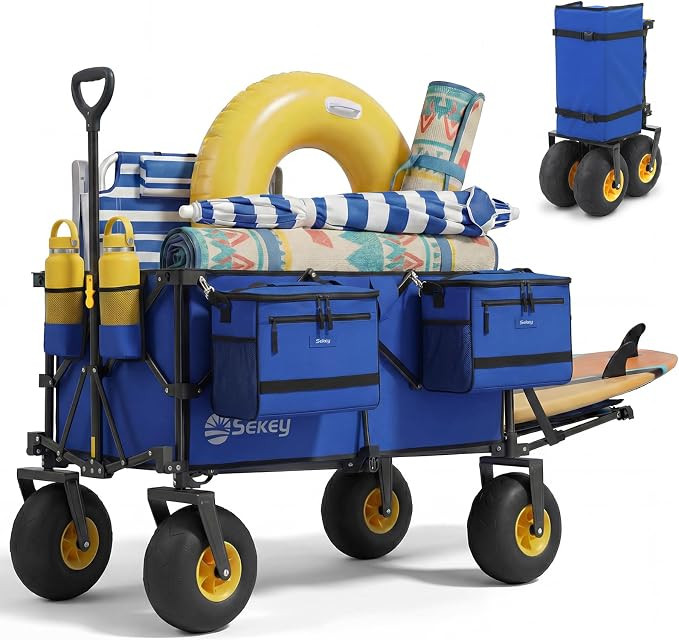 Sekey Heavy Duty Beach Wagon with 9" Big Sand-Proof Wheels, 300L Oversized Foldable Beach Cart wi... | Amazon (US)