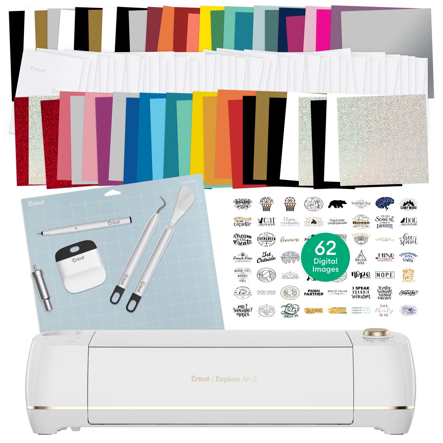 Cricut Explore Air 2 Bundle Cutting Machine with 100 Pieces of Vinyl and Tools | Walmart (US)