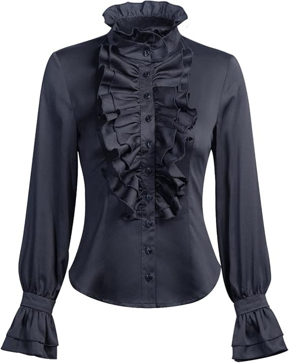 Women Victorian Gothic Ruffled Lotus High Neck Lace Lantern Long Sleeve Top Blouse Shirt | Amazon (US)