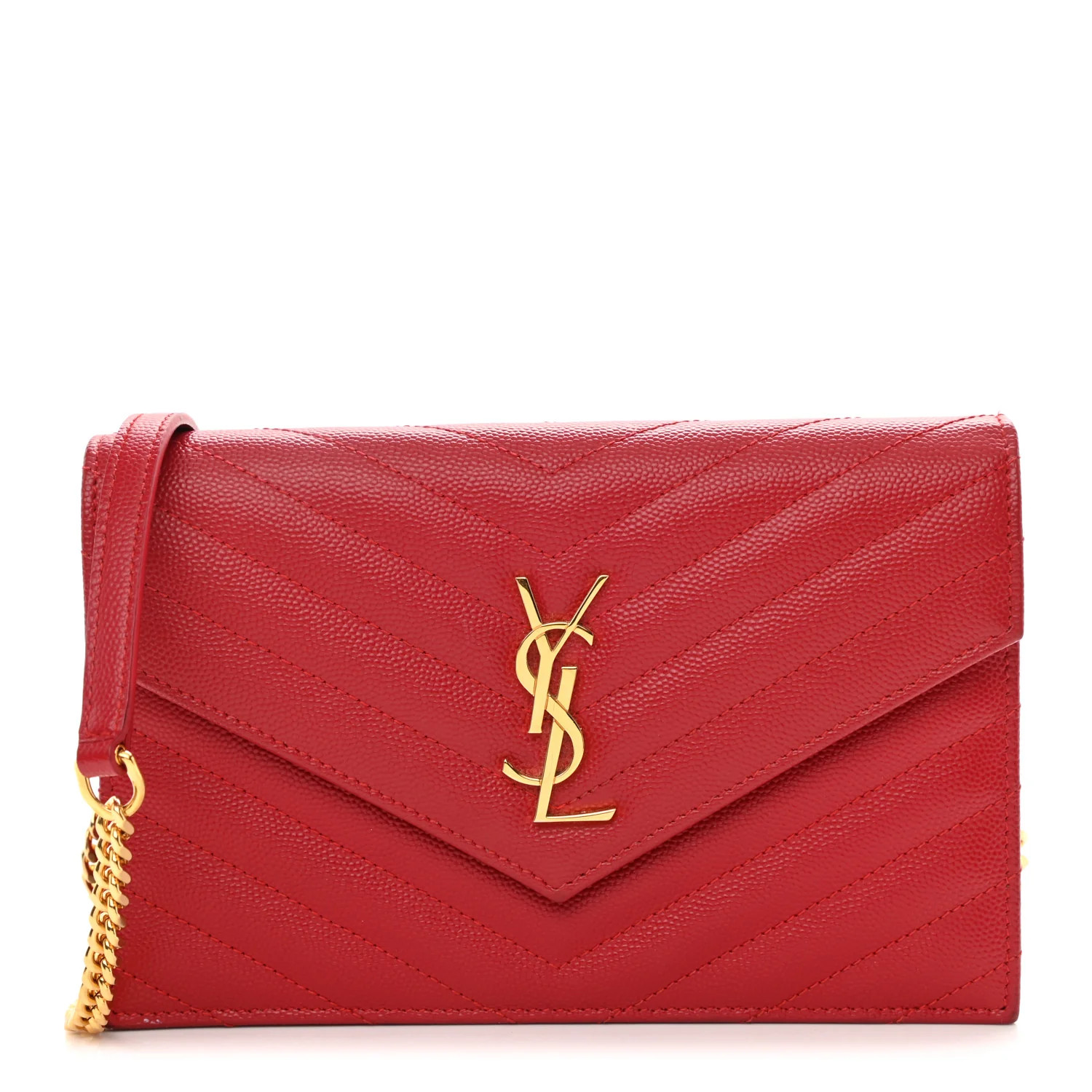 Grain De Poudre Matelasse Chevron Monogram Envelope Chain Wallet Red | FASHIONPHILE (US)