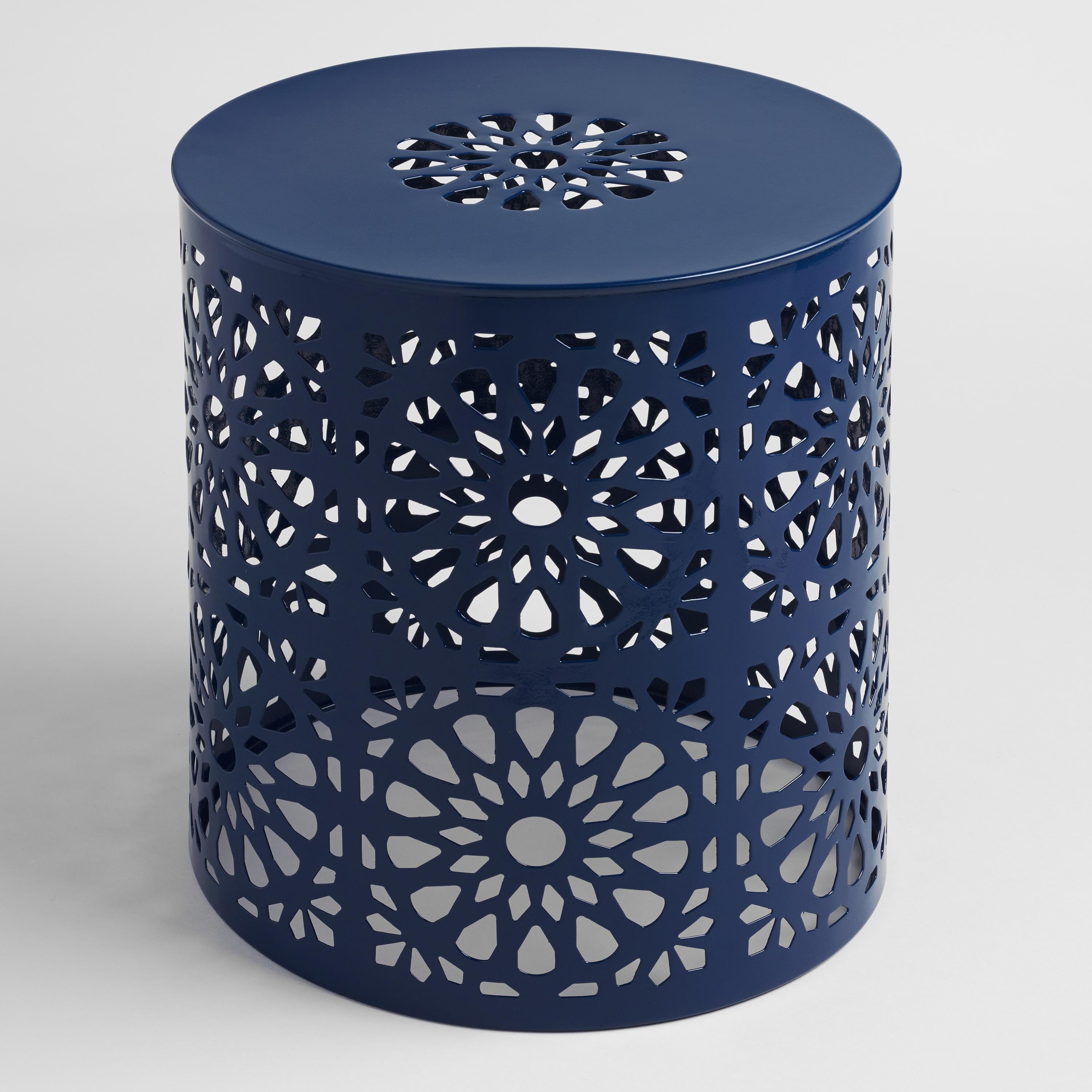 Peacoat Blue Punched Metal Soleil Drum Stool | World Market
