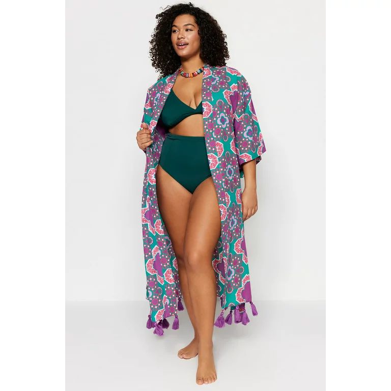 Trendyol Women  Plus Size Regular Fit Basic Woven Plus Size Kimono | Walmart (US)