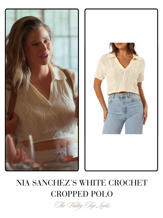 Nia Sanchez's White Crochet Cropped Polo is by Petal & Pup // Shop Similar 

 