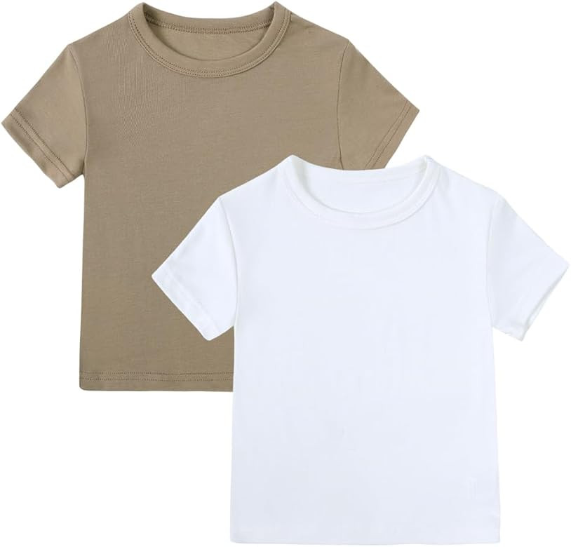 Baby Boys Girls Solid T-Shirts Crew Neck Short Sleeve Casual Tops Toddler Kids Summer Cotton Tees | Amazon (US)