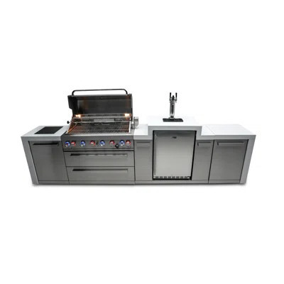 Mont Alpi 6-Burner Deluxe Stainless Steel Island Barbecue Grill + 3 Beer Tap Kegerator Refrigerator | Wayfair North America