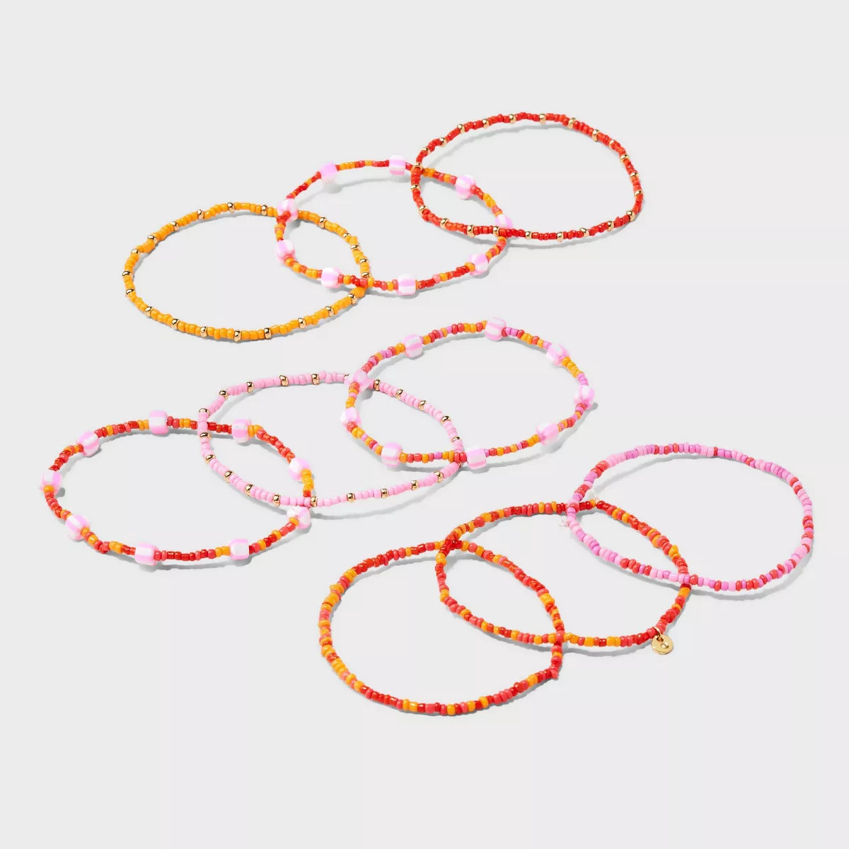 Mini Beaded and Disc Charm Bracelet Set 9pc - Universal Thread™ Pink | Target