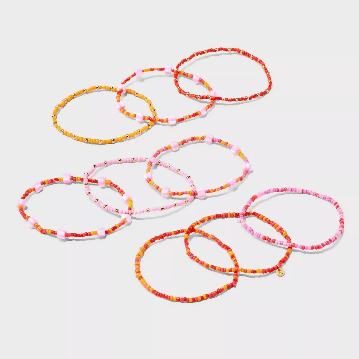 Mini Beaded and Disc Charm Bracelet Set 9pc - Universal Thread™ Pink | Target