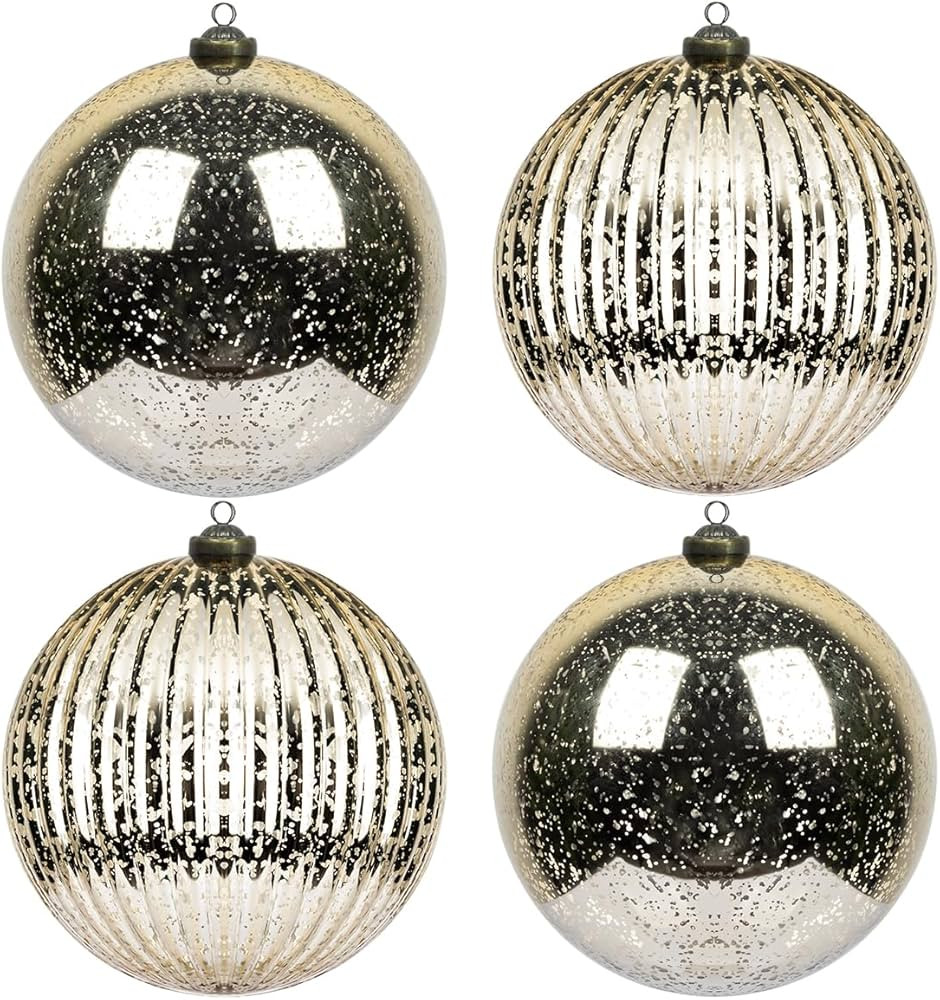 KI Store Christmas Ball Ornaments Champagne 6-Inch Set of 4 Extra Large Hanging Tree Ball Ornamen... | Amazon (US)