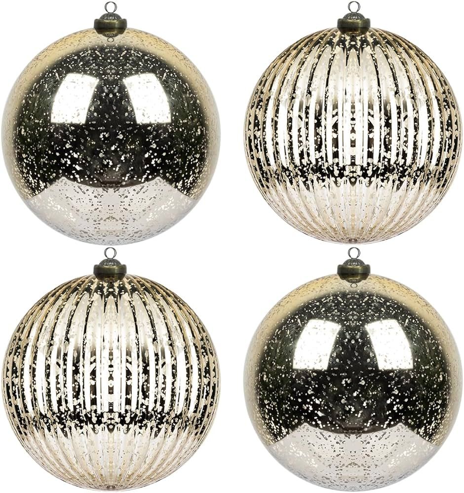 KI Store Christmas Ball Ornaments Champagne 6-Inch Set of 4 Extra Large Hanging Tree Ball Ornamen... | Amazon (US)
