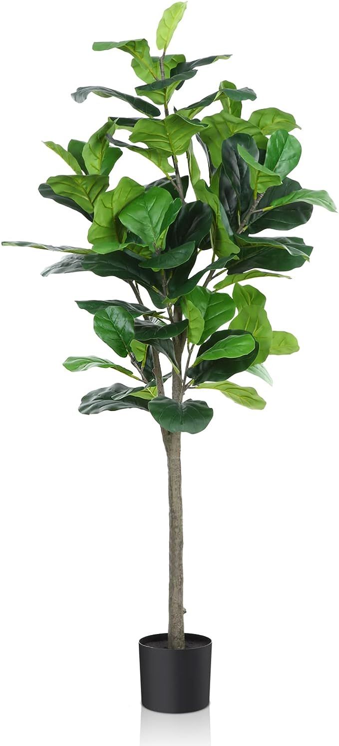 CROSOFMI Artificial Fiddle Leaf Fig Tree 65 Inch Fake Ficus Lyrata Plant with 68 Leaves Faux Plan... | Amazon (US)