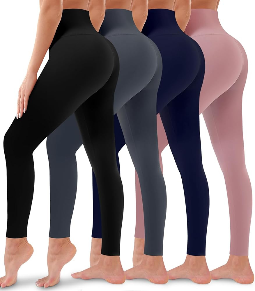4 Pack Leggings for Women Butt Lift High Waisted Tummy Control No See-Through Yoga Pants Workout ... | Amazon (US)