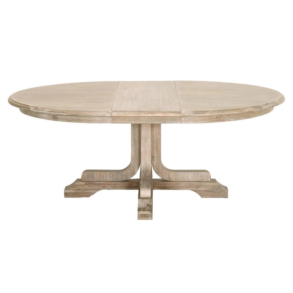 Troy Modern Solid Acacia Pedestal Base Round Extendable Dining Table - 60-77.5"W | Kathy Kuo Home