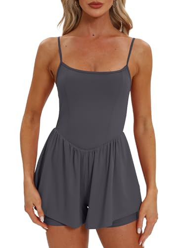 Beaully Womens Running Onesie Workout Rompers Summer One Piece Outfits Exercise Jumpsuits Gym Yoga Clothes 6110 Grey Blue L | Amazon (US)
