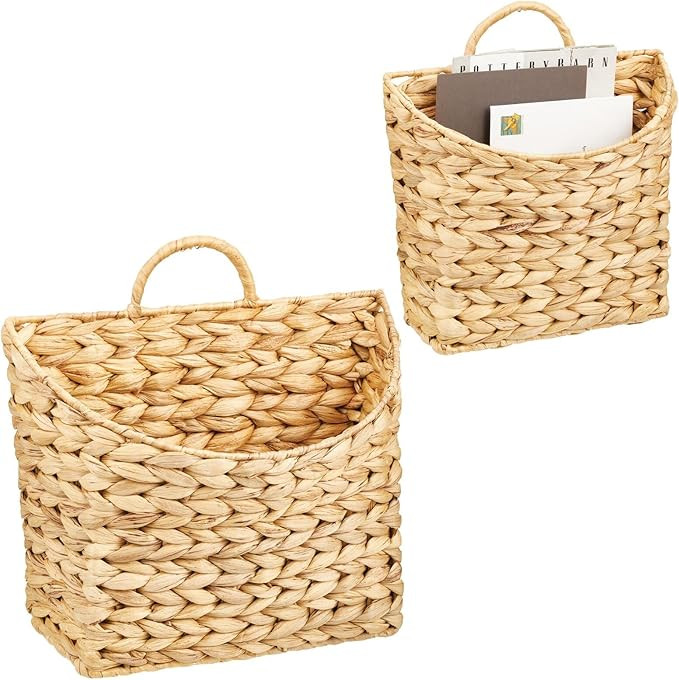 mDesign Woven Water Hyacinth Hanging Wall Storage Basket for Flowers & Essentials, Decorative Boh... | Amazon (US)