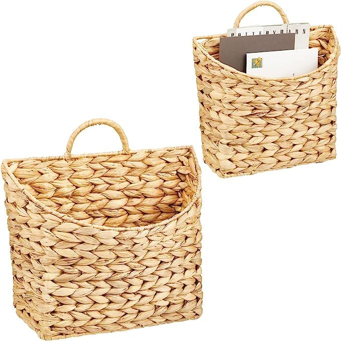 mDesign Woven Water Hyacinth Hanging Wall Storage Basket for Flowers & Essentials, Decorative Boh... | Amazon (US)