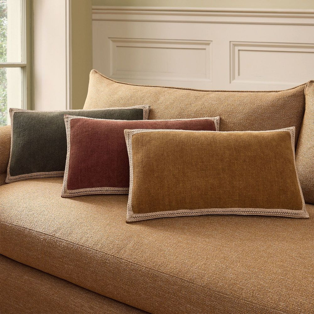 Pierce & Ward Chenille Bordered Lumbar Pillow Cover | West Elm (US)