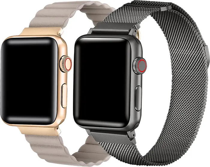 Assorted 2-Pack Leather & Stainless Steel Mesh Apple Watch\u00ae WatchbandsPosh Tech | Nordstrom