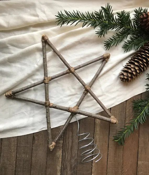 MEDIUM 11 inch Christmas Tree Star Natural Wood and Twine / Christmas Tree Topper Sticks Branches... | Etsy (US)