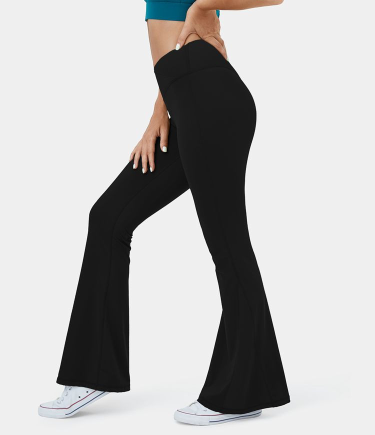 Softlyzero™ Plush High Waisted Crossover Ribbed Super Flare Yoga Leggings | HALARA