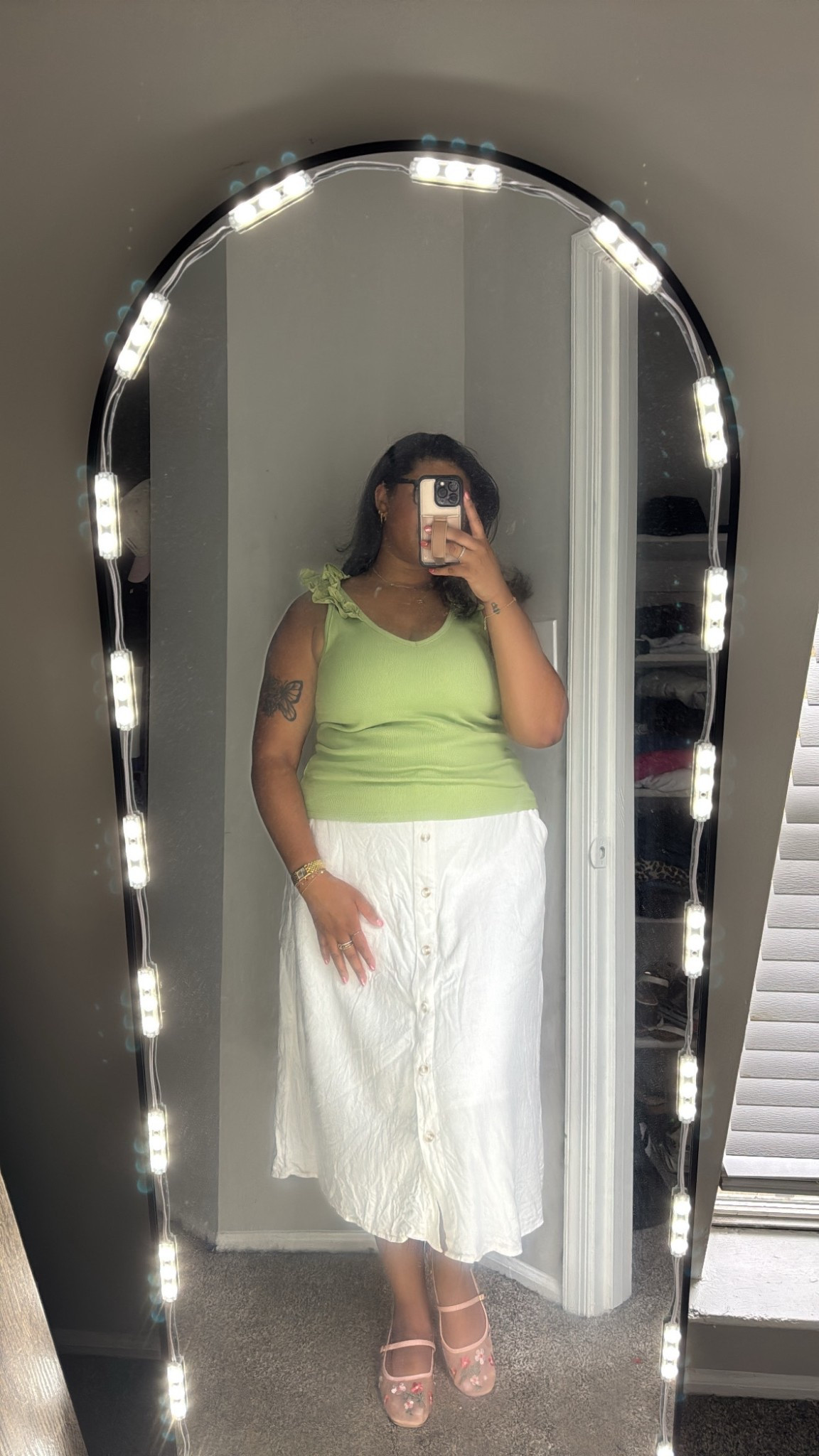 Soft summer colors and the sweetest details 🧚🏽‍♀️
This ruffle strap tank + button front midi skirt combo has been my go-to for feeling put together but staying comfy. Paired it with these adorable mesh floral flats for a dreamy touch 💐✨

Linked everything over on my LTK!
#LTKStyle #OldNavyStyle #SummerOOTD #LTKCurves #MidiSkirtOutfit #FeminineStyle #LTKUnder50 #FloralFlats #EverydayStyle

#LTKWorkwear #LTKFindsUnder50 #LTKStyleTip