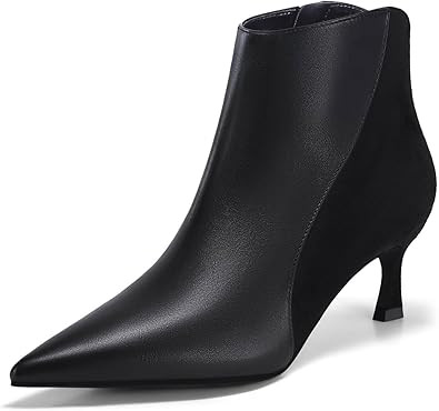 Coutgo Womens Kitten Heel Ankle Boots Pointed Toe Side Zipper Fall Winter Booties Shoes | Amazon (US)