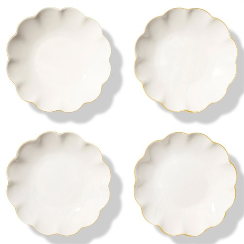 AERIN Coastal Beach White Bone China Scalloped Appetizer Plate - Set of 4 | Kathy Kuo Home