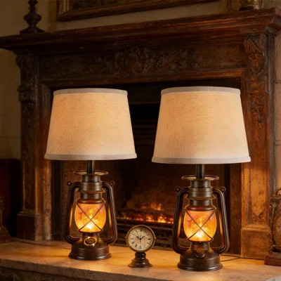 Farmhouse Flame Lantern Lamp – Vintage Rustic Table Lamp, Dual Rotary Switch For Top Light & Flame Night Light (E26 Bulb Not Included), Soft Glow For | Wayfair North America