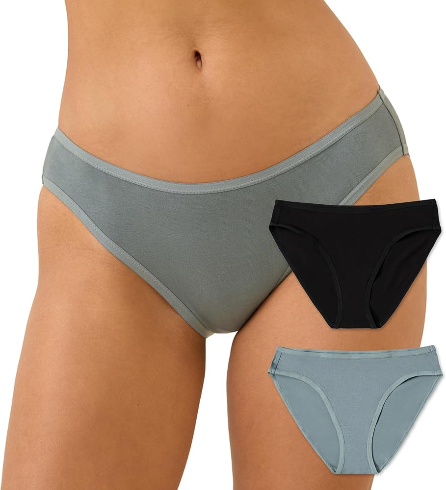 Pact Women's Organic Cotton Bikini Underwear, Classic Fit Panties with High Cut Leg, 2 Pack | Amazon (US)
