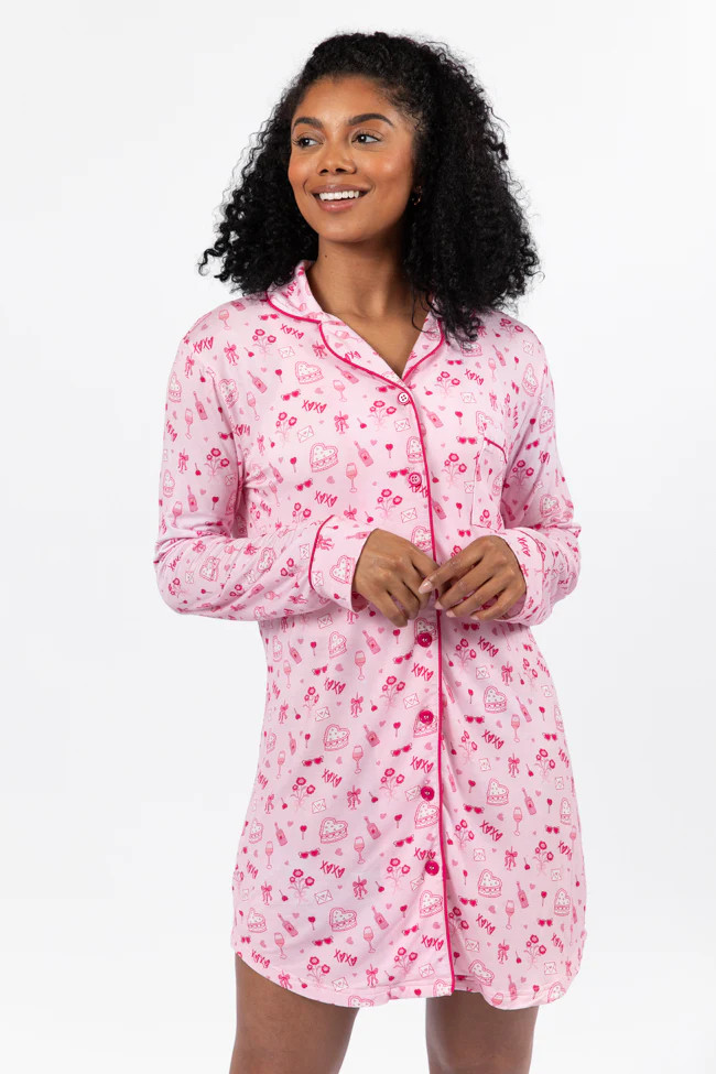 Sleep Tight Valentine's Day Icon Pajama Dress FINAL SALE | Pink Lily